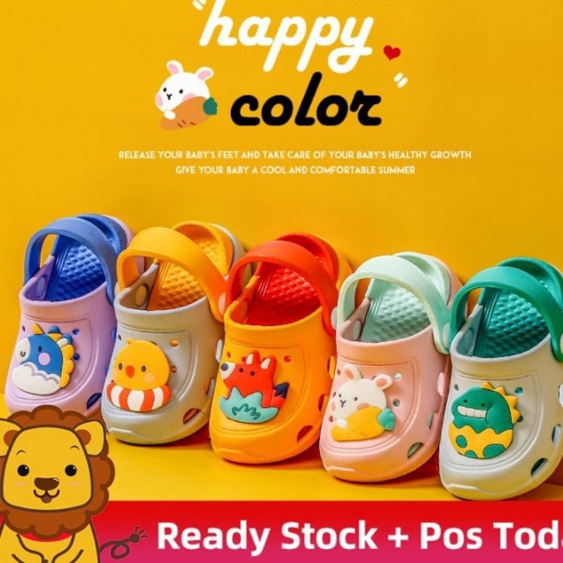 Sandal Sepatu Anak Croc Pop Up Karakter Seri Hewan Bahan EVA