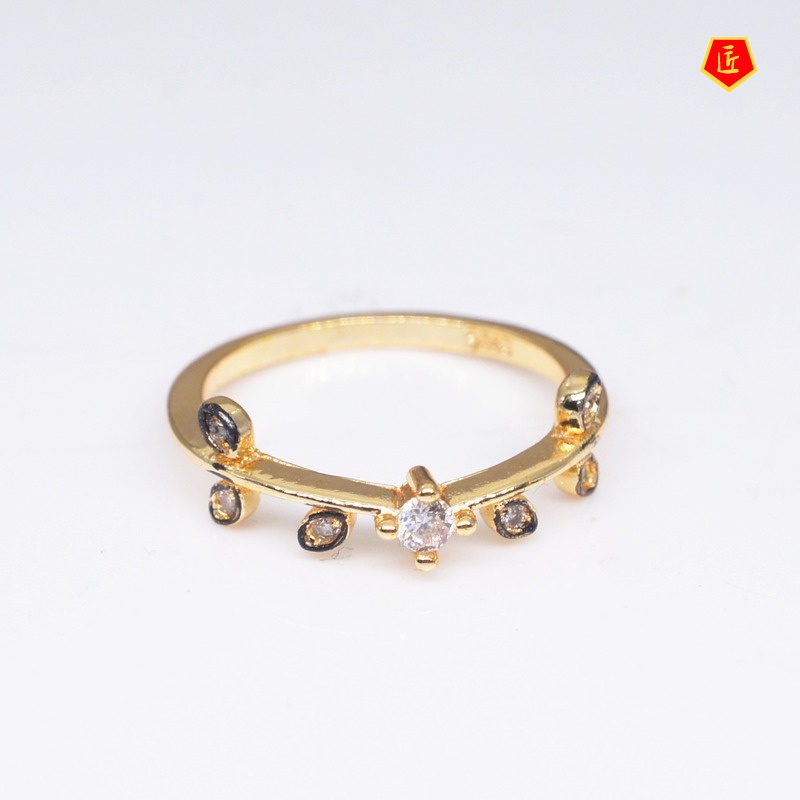 [Ready Stock]Simple Fashion 14K Rose Gold Diamond Leaf Ring