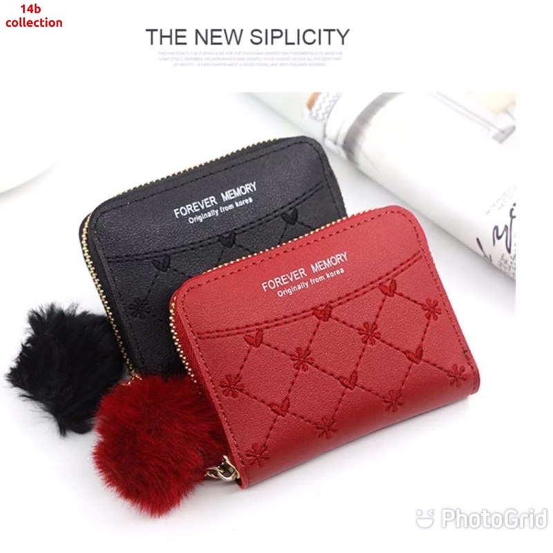 Dompet kecil pompom dompet mini pompom dompet korea mini Forever Memory dompet bordir bunga love