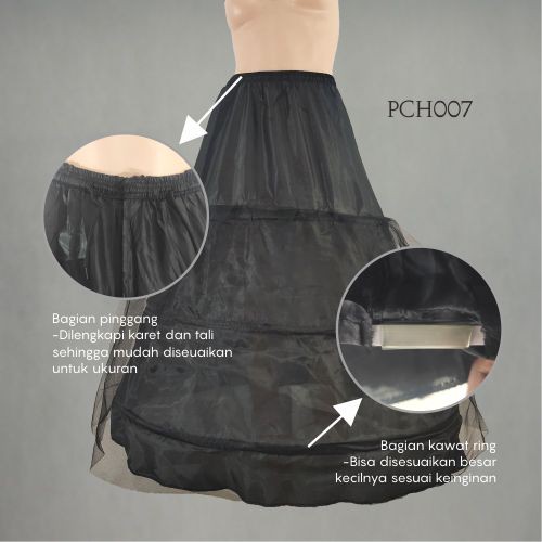 [BISA COD] PETTYCOAT ROK DALAMAN PETTICOAT 3 RING LOLITA SKIRT PREMIUM HITAM PCH007