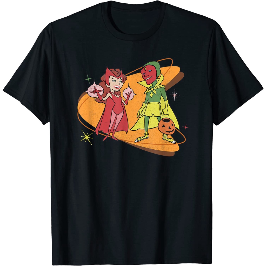 Baju Kaos Dewasa Marvel WandaVision Scarlet Witch & Vision Retro 50s T-Shirt