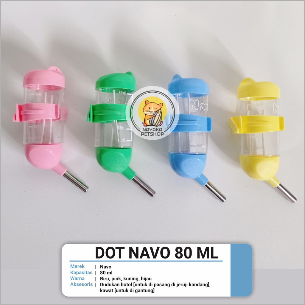 Navo 80 ml Dot Botol Tempat Minum Hewan Hamster Tupai Bajing Gerbil Sugar Glider Tikus