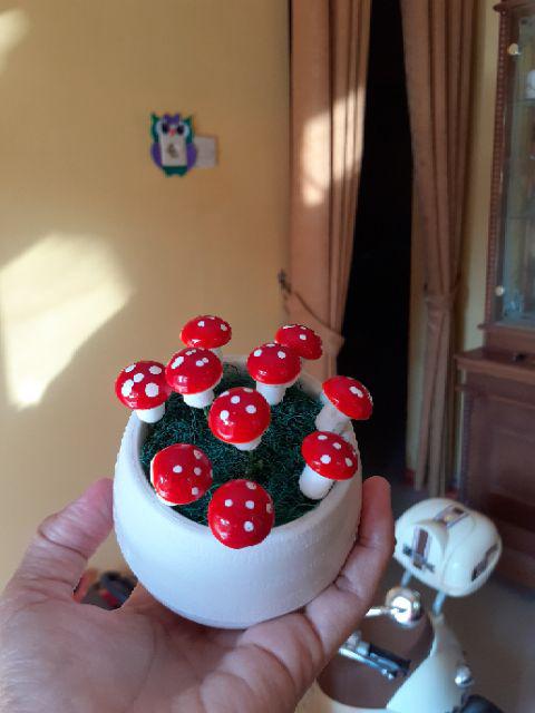 Hiasan Jamur Mini Pot + Jamur/ Bunga Plastik / Bunga Artificial / Hiasan Shabby / Home Decor