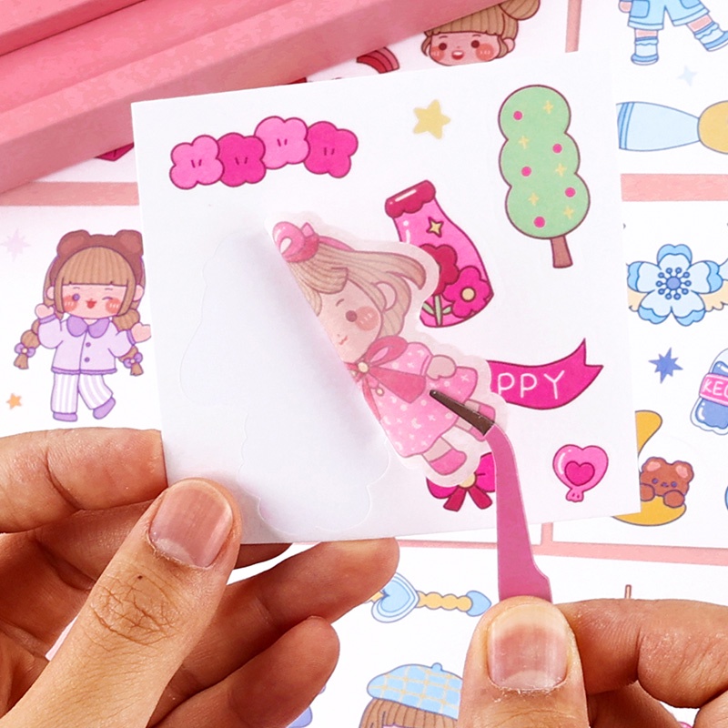 100 Lembar Stiker Minyak Motif Kartun Campur Dengan Sekop Dan Pinset