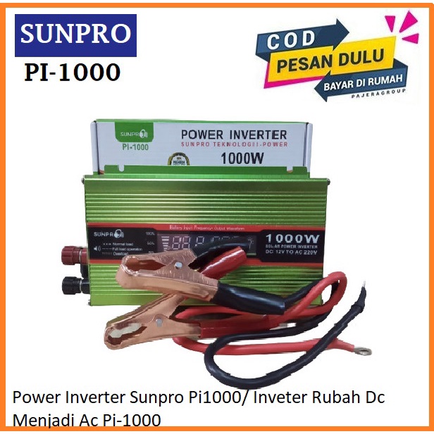 Power Inverter Sunpro Pi1000/ Inveter Rubah Dc Menjadi Ac Pi-1000 generasi terbaru dengan LCD display.