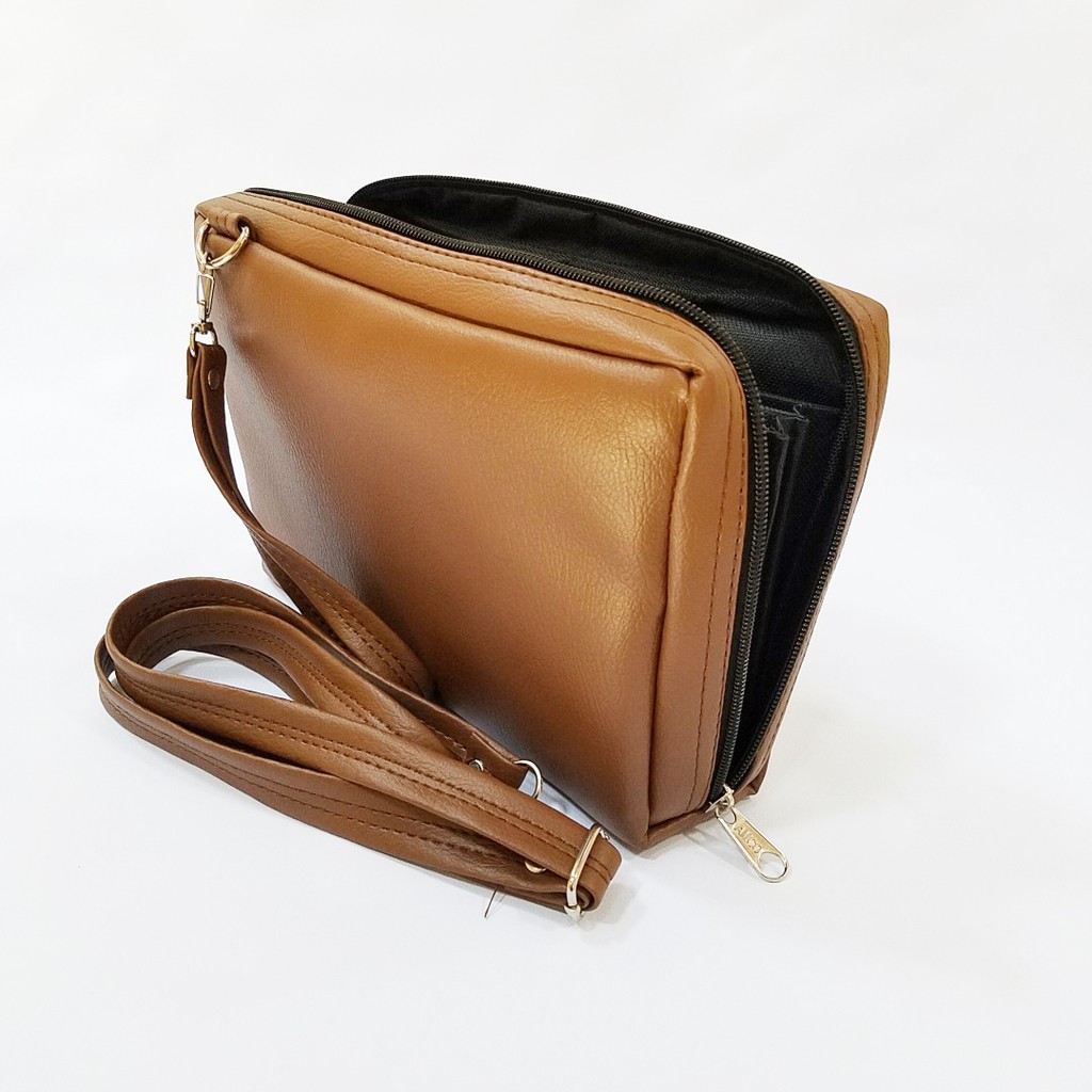 Exclusive Tas Dompet Wanita Multifungsi / Tas Clucth Pesta Cantik / Hand Bag HPO Brown Kulit Tebal