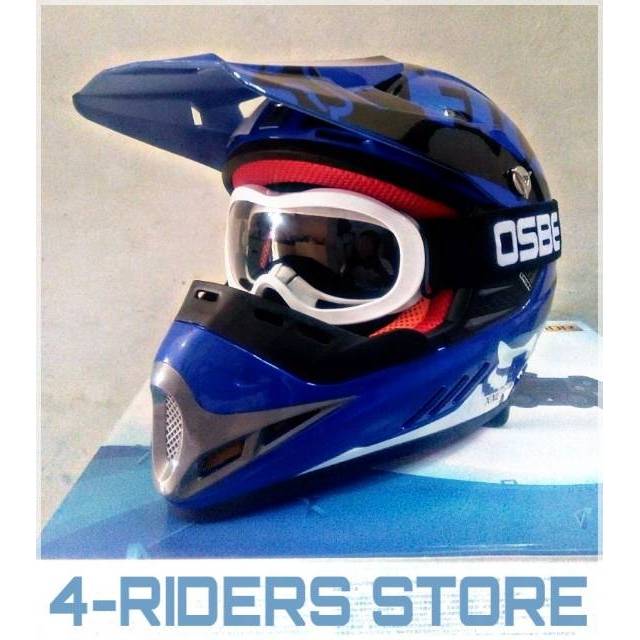 Helm Cross Anak MVStar Trail-Adventure & Bonus Goggle OSBE - Biru Putih