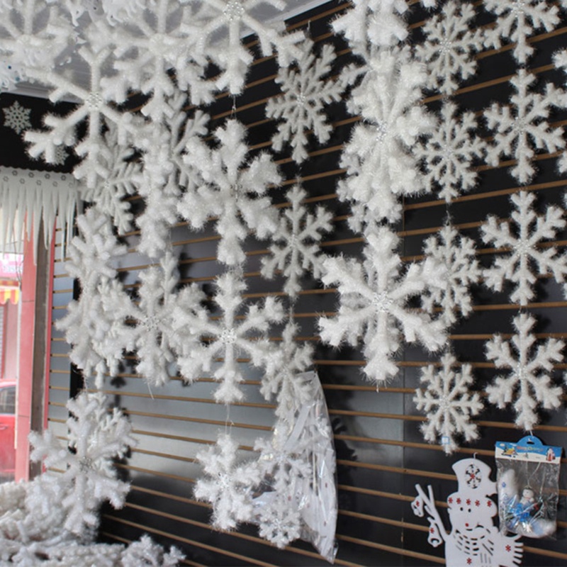 30 Pcs Ornamen Snowflakes Buatan Bahan Plastik Warna Putih Untuk Dekorasi Natal