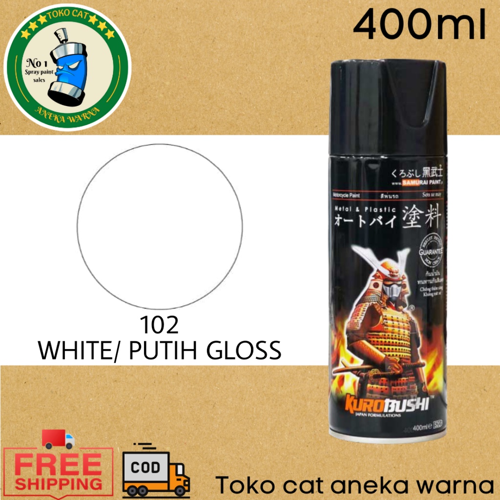 SAMURAI PAINT 102 WHITE PUTIH GLOSS 400ml CAT SEMPROT SPRAY PAINT PILOX PILOK