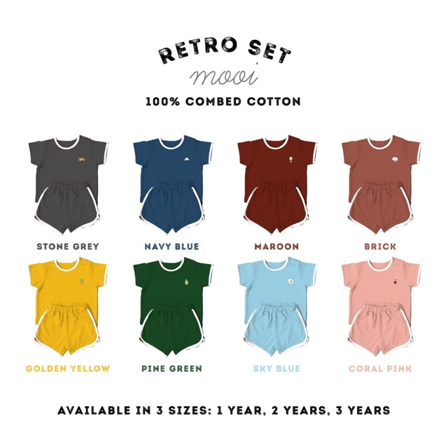 MOOI Setelan Baju Celana Pendek RETRO Set Anak