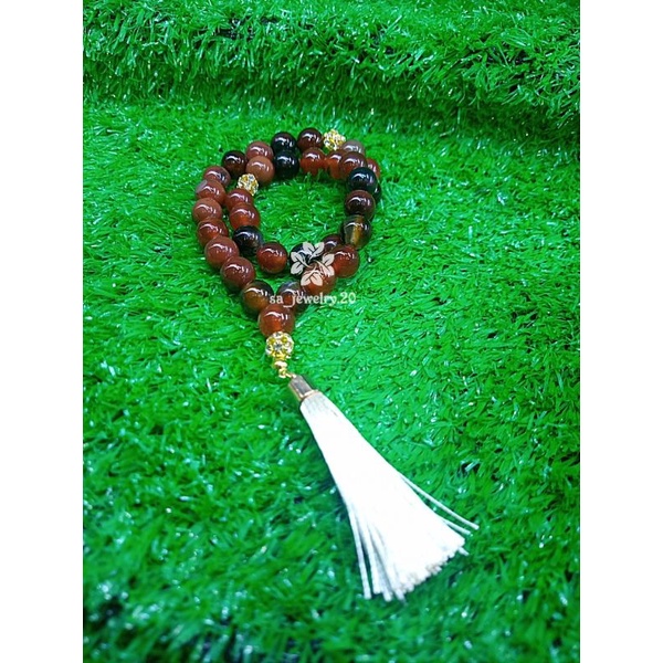 TASBIH BATU AKIK MADU 33 ASLI /TASBIH MUSLIM/BEADS 10MM