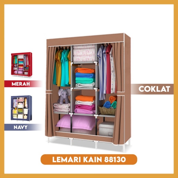 PROMO Lemari Pakaian Kain Lemari Portable Jumbo 88130 3 Sekat lemari serbaguna jumbo terlaris