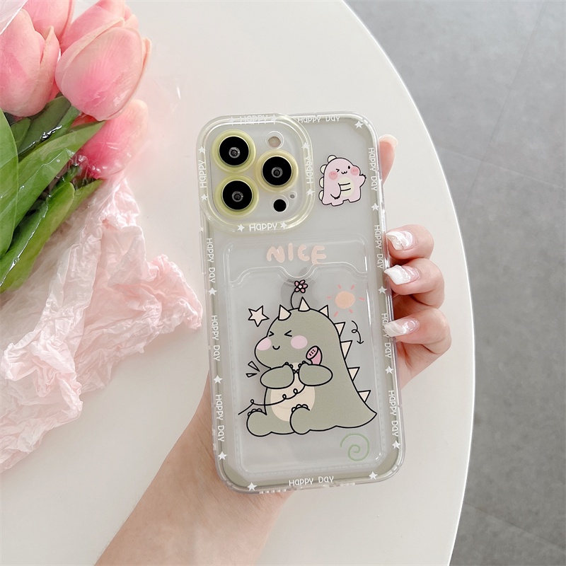 Soft Case Pelindung Lensa Transparan Desain Kartu Dinosaurus Untuk iPhone 12 13 Pro MAX 11 X XR XS MAX 7 8 Plus