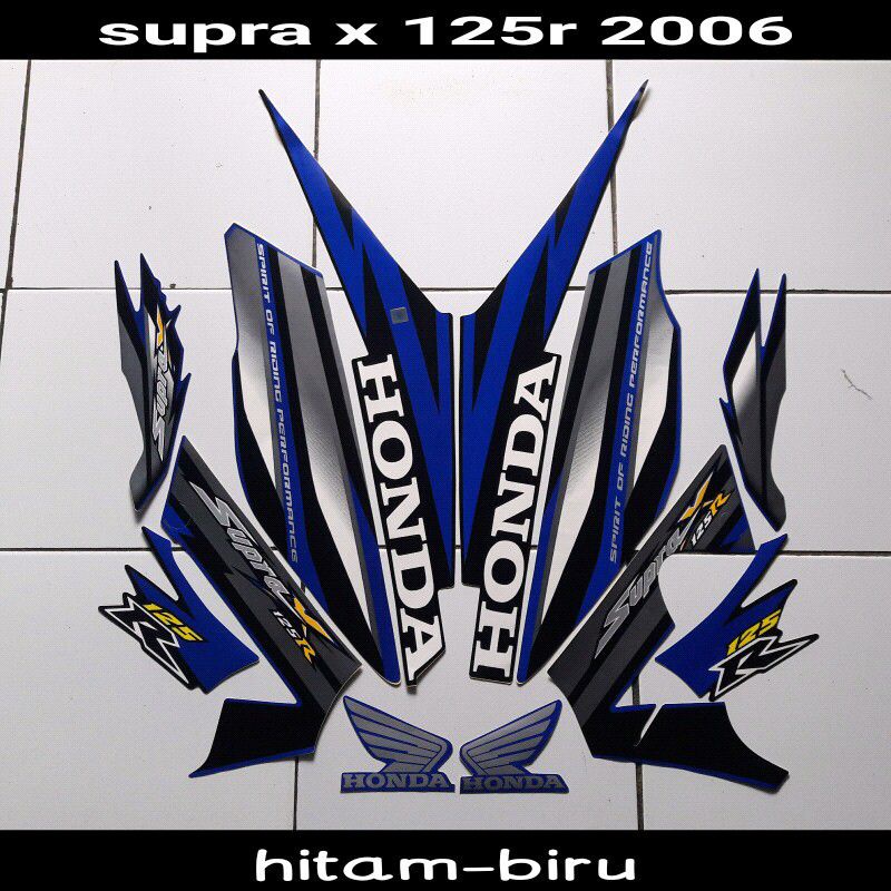 Stiker Striping Lis Les Body Motor Honda Supra X 125R 2006 warna Hitam Biru