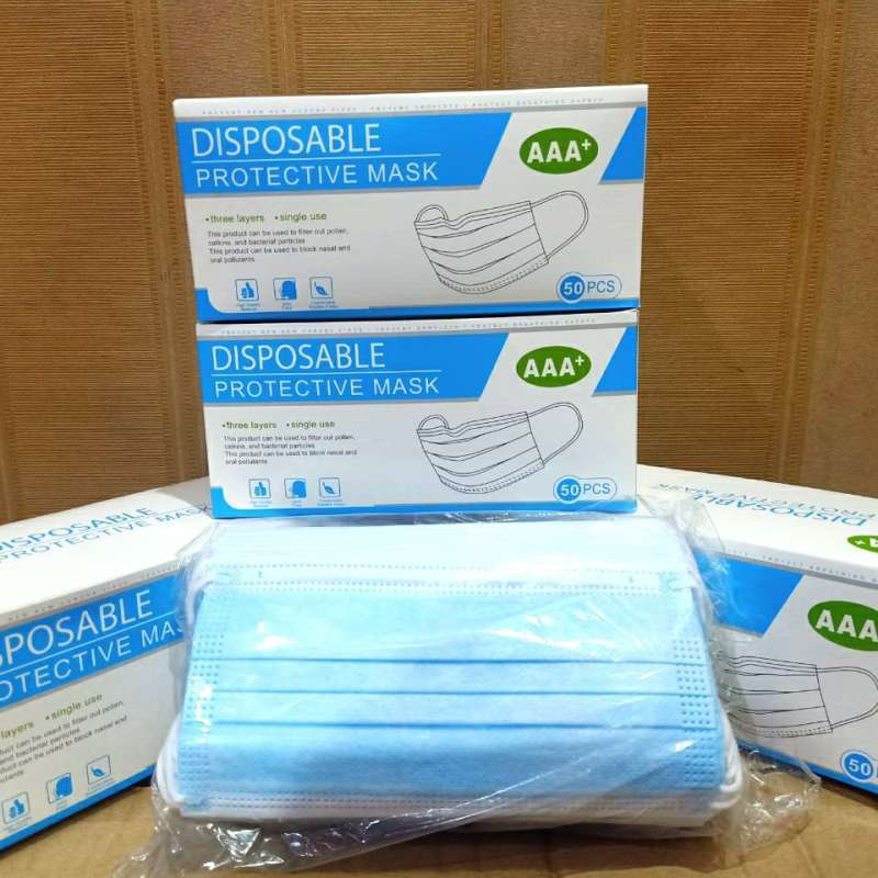 Fy Masker Earloop Biru / Mask Disposable isi 50pcs 3 ply