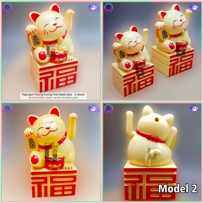 Patung Pajangan Boneka Hiasan Mainan Kucing Hoki Lucky Cat Maneki Neko Maneki Neko Dewa Chaisen Chai Cai Sen Caisen Ye Dewi Rejeki Rezeki Keberuntungan Tangan Goyang Gerak Bergerak China Cina Jepang Dashboard Mobil Mini Kecil Solar No Baterai Batrei Batre