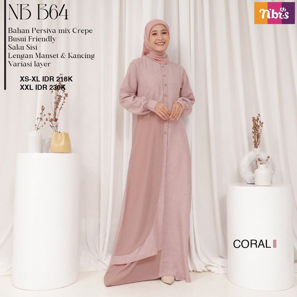 Nibras Gamis NB B64 Dress Muslim Polos Simple Bahan Persiva Mix Crepe by NBRS