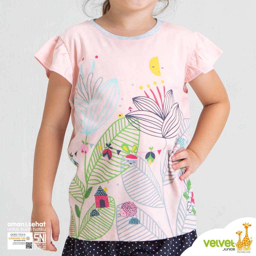 Velvet Junior Setelan Kaos Anak Perempuan - Bamboo Cotton Girls Ruffle Tees &amp; Shorts Set / Ruffle T shirt &amp; Celana Pendek