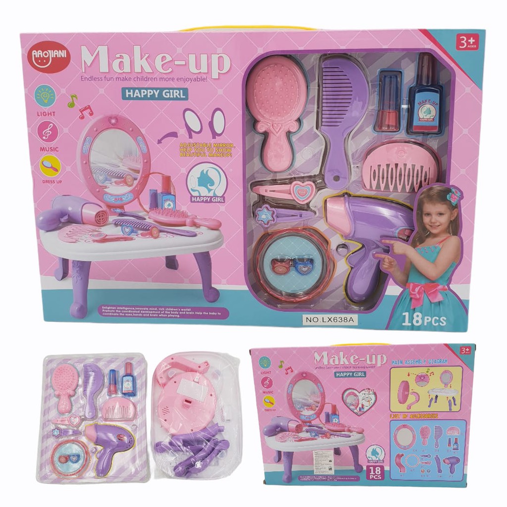 Mainan Anak Perempuan Make Up Set Happy Girl 18pcs/ Mainan Make Up Kosmetik/ Mainan Anak Make Up Sal