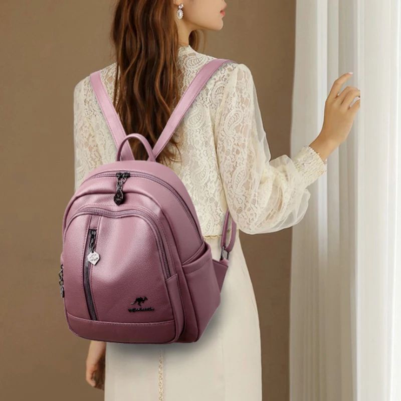 Mochillastore -Tas Ransel Stylish Ransel Wanita Kpop Style Backpack Kulit sintetis Lembut Dan Tebal
