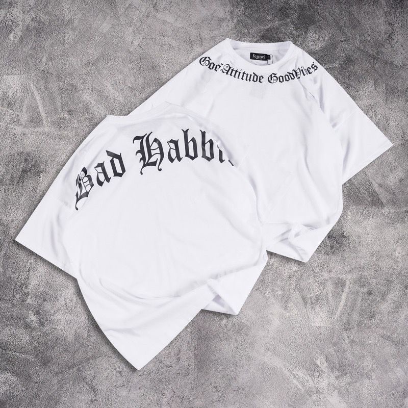 GSC - Baju OVERSIZE BAD HABBITS FONT / Kaos Oversize Terbaru-putih font hitam