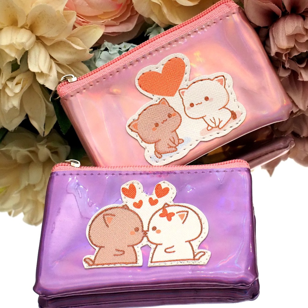 Dompet Koin Mini HOLOGRAM TEBAL HIGH QUALITY Cat In Love Tempat Uang Pouch Kantong Kartu