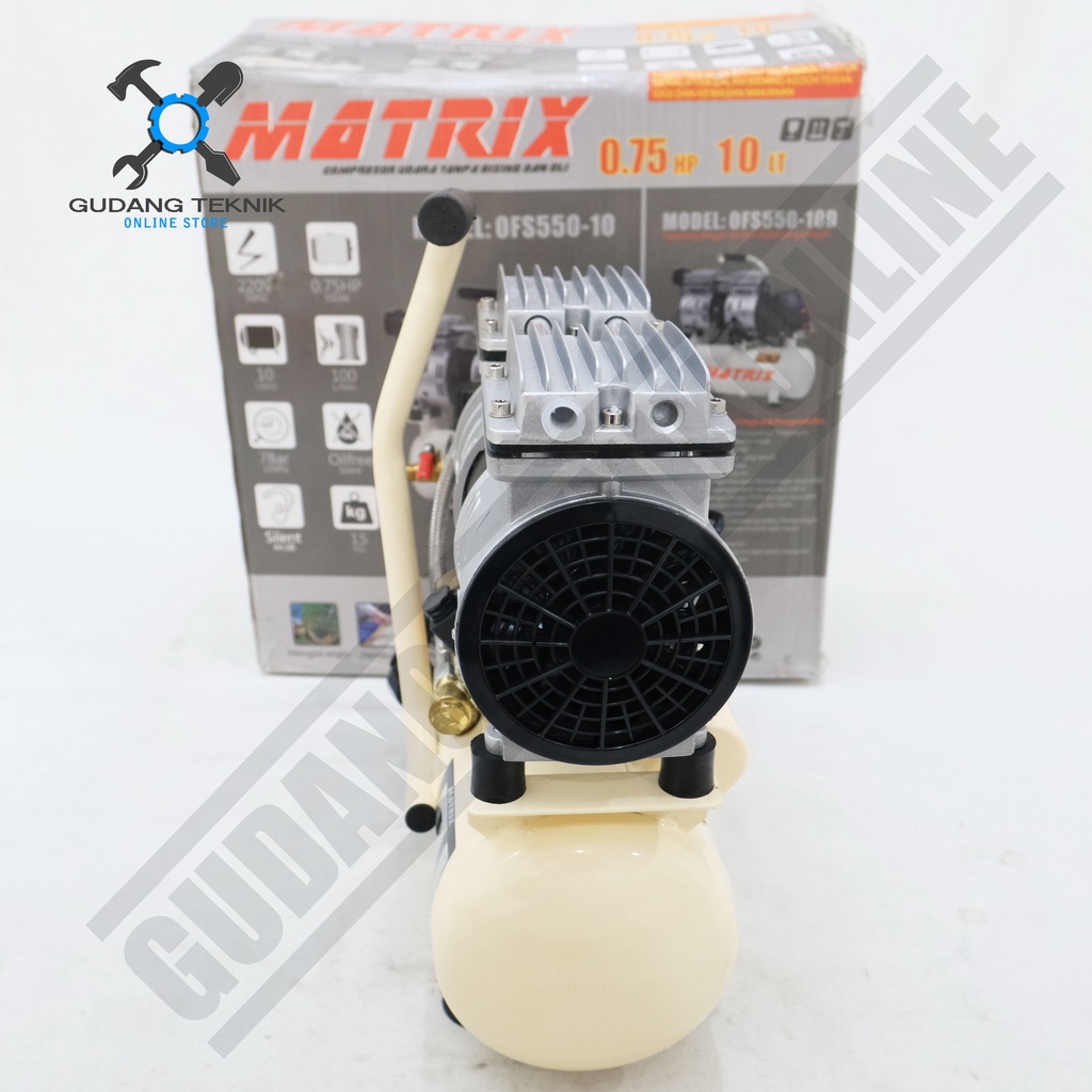 Kompresor Angin Tanpa Oli MATRIX OFS 550-10 / Air Compressor Oilless MATRIX OFS550-10 3/4Hp 10L