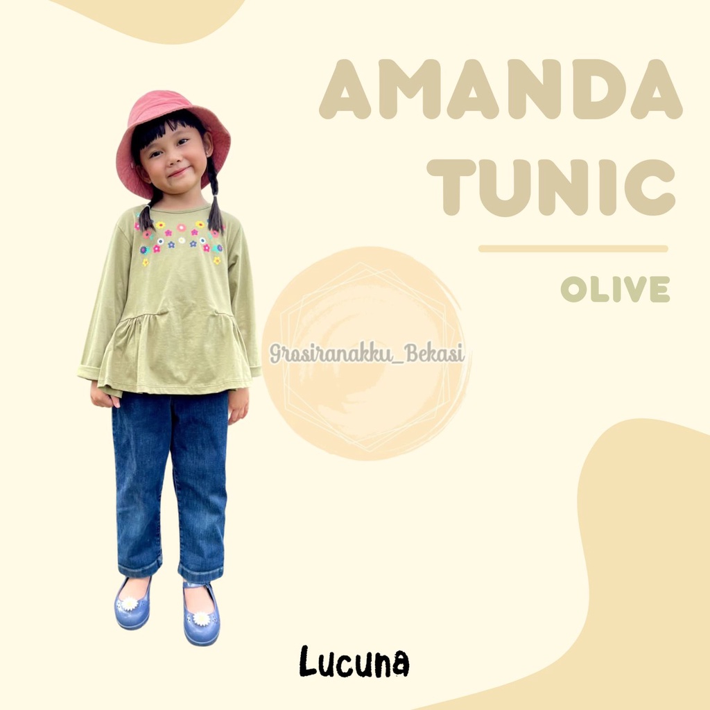 Tunik Anak Amanda Long Tee Lucuna Warna Olive Size 1-5 Tahun