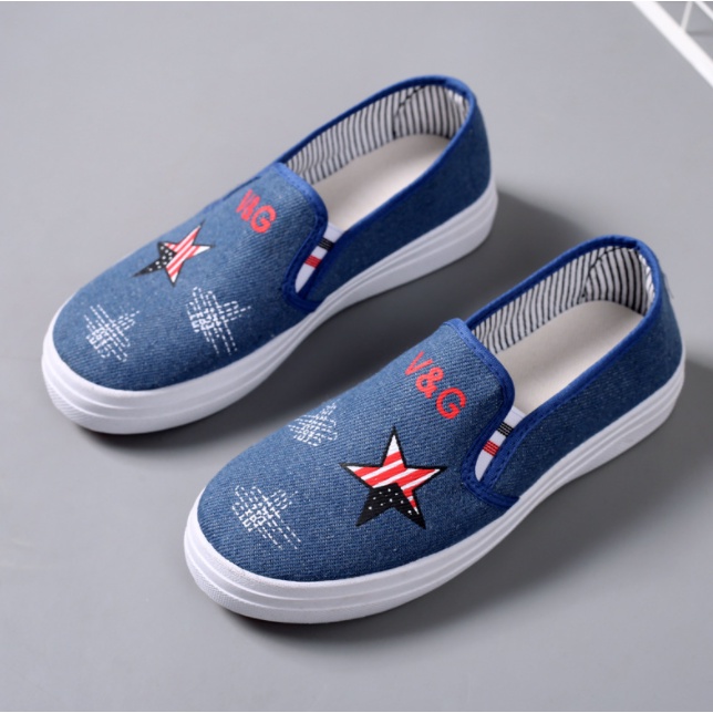 Sepatu Wanita Cewek Comfort Canvas Jean Star Women Flat Shoes SP020-VG Blue