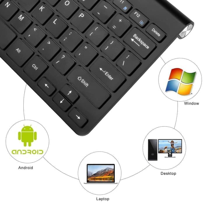 Ultra Slim Wireless Keyboard Multimedia Combo Set with Mouse - hitam