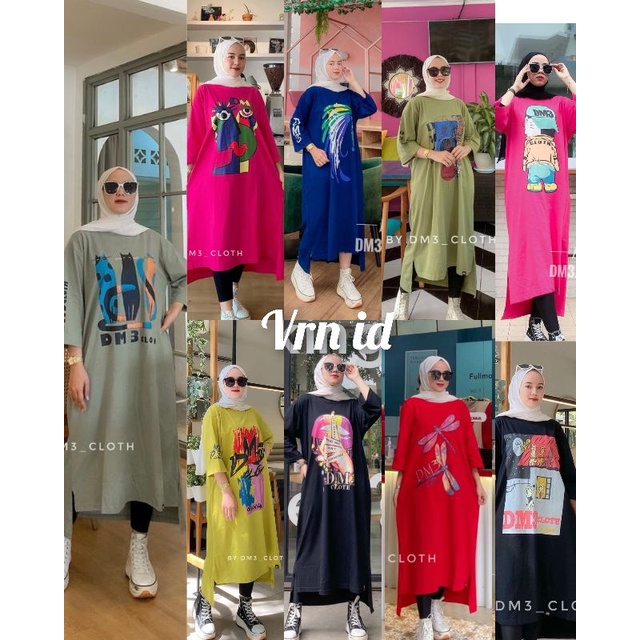 VRN ID - LONG TUNIK DM3 ORIGINAL 100% PREMIUM/LONG TUNIK KAOS/LONG TUNIK JUMBO/LONG TUNIK WANITA/LON