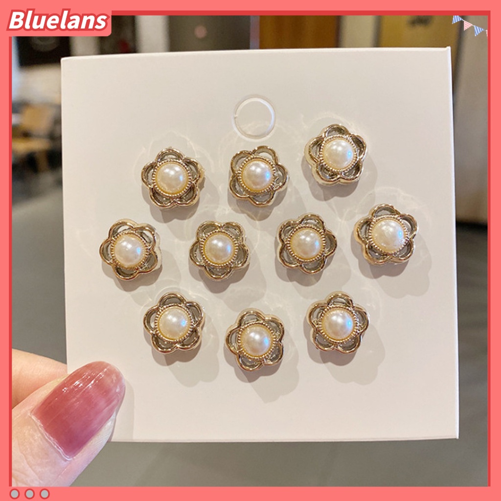 Bluelans 10Pcs / Set Bros Pin Kancing Bulat Desain Bunga Hias Mutiara Imitasi Aksesoris Wanita