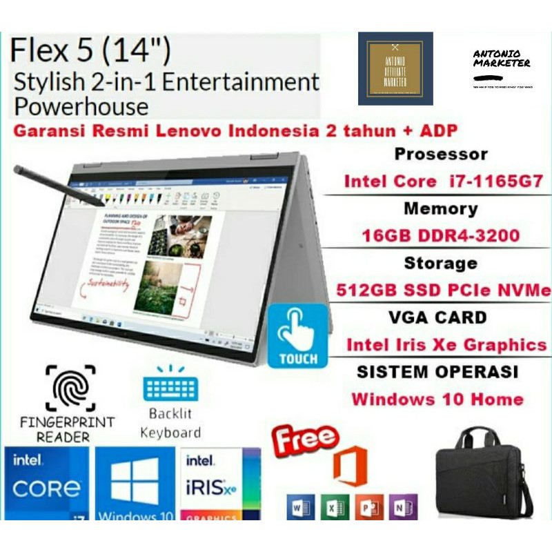 Lenovo Flex 5 Core i7 Gen 11 16GB RAM 512GB SSD NVMe Intel Iris Xe/Nvidia MX450