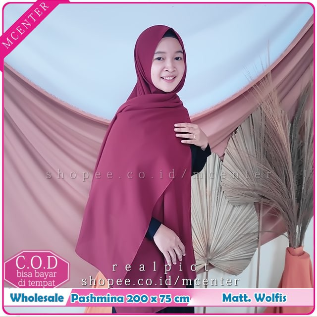 Pashmina Wolfis 200x75 syari Woolpeach Ala Sabyan Malay Crepe Polos