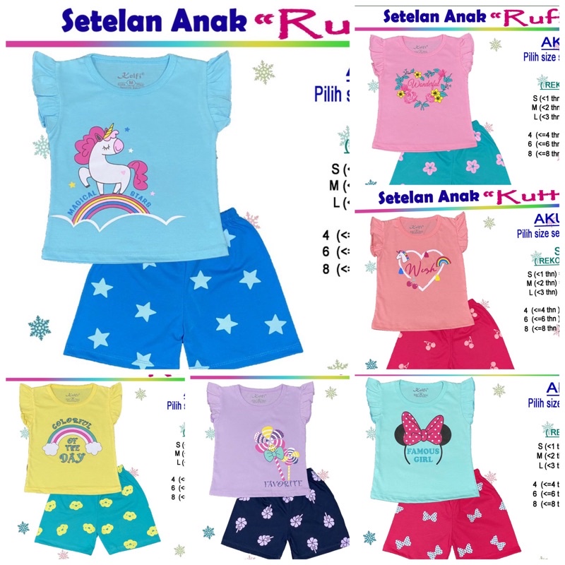 Setelan anak ruffle Kelfi umur 1-8 tahun wonderful edition baju setelan anak perempuan sehari hari