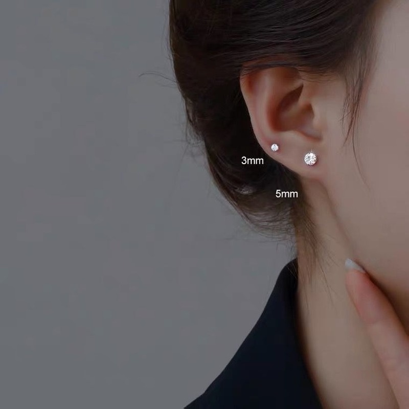 Roselife 6pcs / Set Anting Tusuk Sterling Silver 925 Hias Zircon + Mutiara Ukuran 3 / 4 / 5mm Untuk Wanita