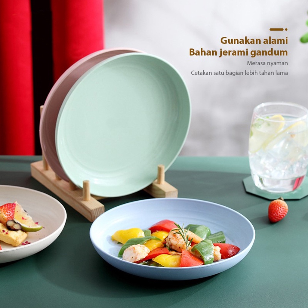 POTE 4pcs/set Dinner Plate Piring Makan Wheat Straw Warna Warni Piring makan multi-warna