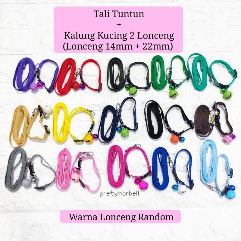 Tali Kucing + Kalung Kucing Lonceng Double (Lonceng 14mm + 22mm) / Tali Kucing Murah