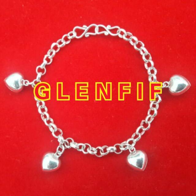 GLENFIF Gelang Kaki Perak Anak Bayi model Kerincing Love (Lonceng Cinta)