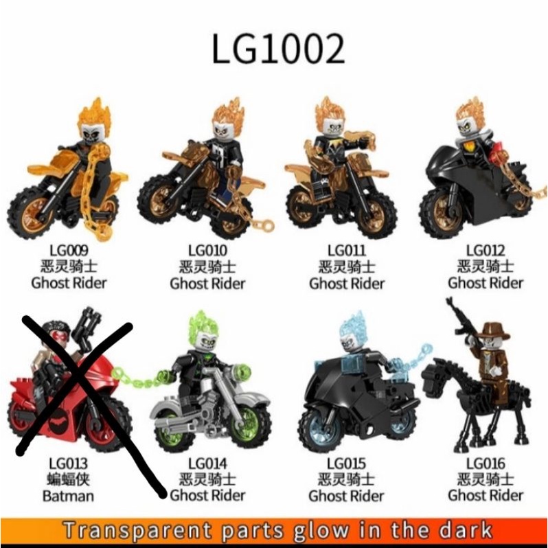Minifigure LG 1002 Ghost Rider + Motor Glow in the Dark  (1 Set Isi 7)