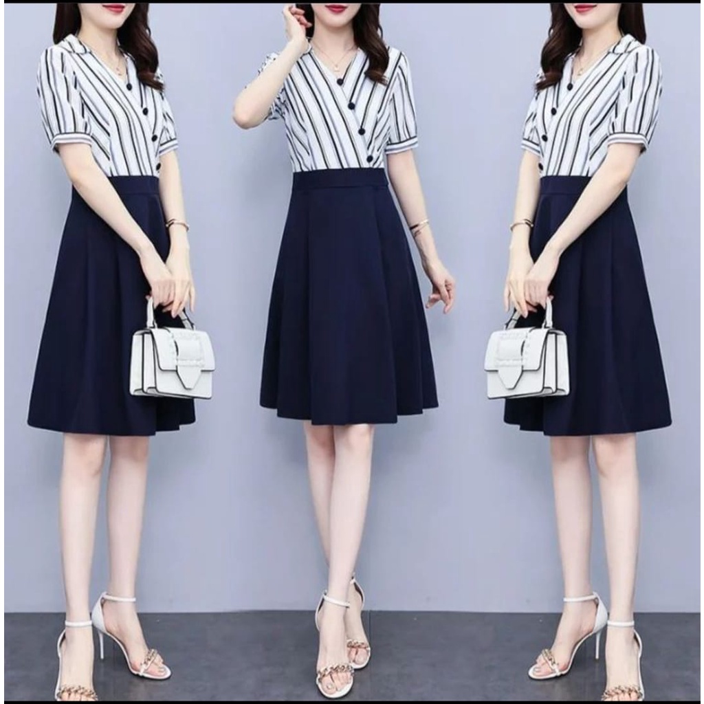 INV - STELAN WANITA / ROK SANDRA / SETELAN SANDRA / TERBARU / NAVY BLUE / TERPOPULER