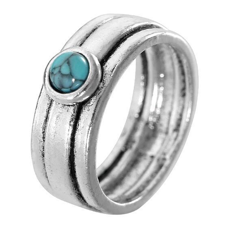 Cincin Wanita Lapis Silver Hias Batu Turquoise Biru Resin Gaya Vintagebohotibetniksimple Untuk Pesta