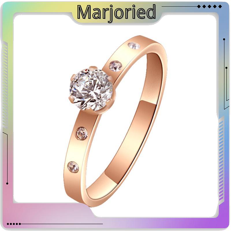 Cincin Berlian Imitasi Bahan Titanium Warna Rose Gold Untuk Wanita-MJD