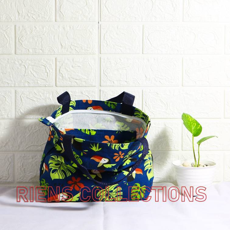 AS WANITA HANDBAG KECIL BAHAN KANVAS MOTIF BURUNG RONGRANG BIRU. RIENS COLLECTIONS