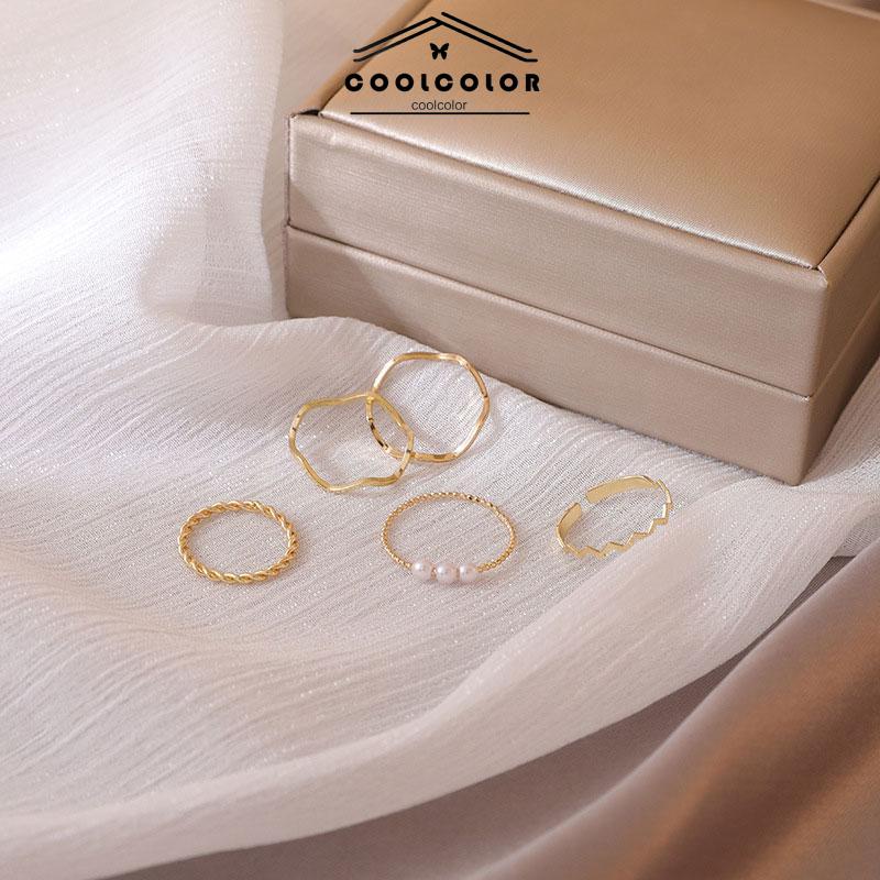 COD✨5pcs/ Set Cincin Fashion Aksen Berlian Imitasi Mutiara Untuk Wanita Wanita Korea Retro Fashion Murah Import Ready Stock