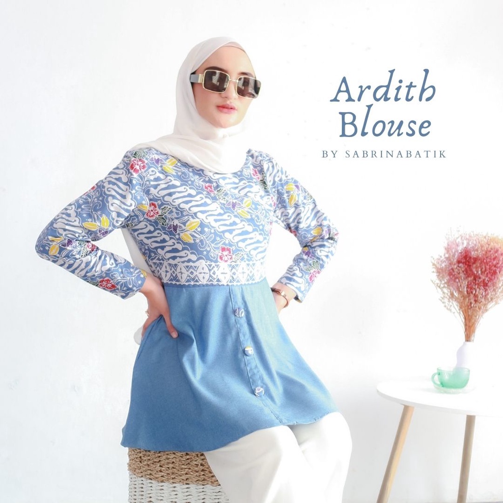 Ardith Blouse Atasan Batik Kerja Kantor Wanita Cantik Katun Nyaman Kekinian Cap Coletan Elegant