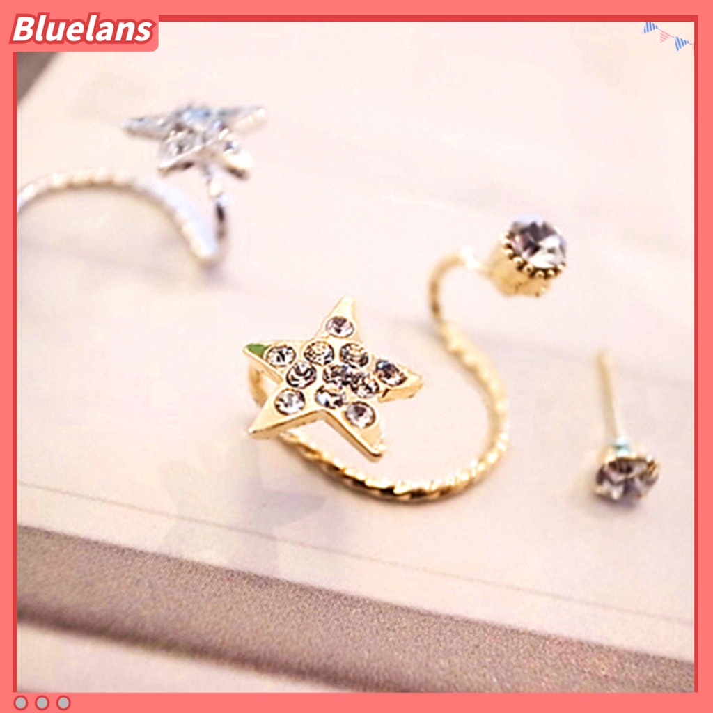 2pcs / Set Anting Stud Desain Bintang Aksen Berlian Imitasi Bahan Alloy Ramah Lingkungan Untuk Wanita