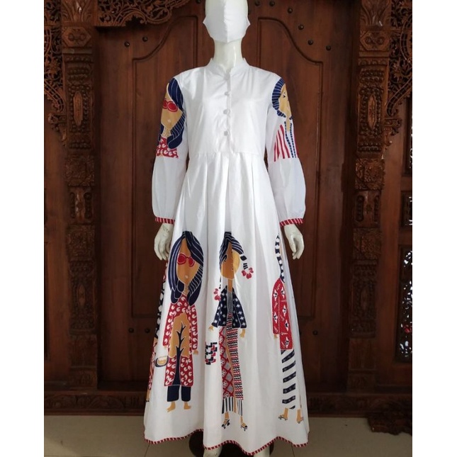 Gamis Batik Asli Solo Warna Putih Motif Bu Tejo Dengan Bahan Katun Halus Cocok Untuk Kondangan