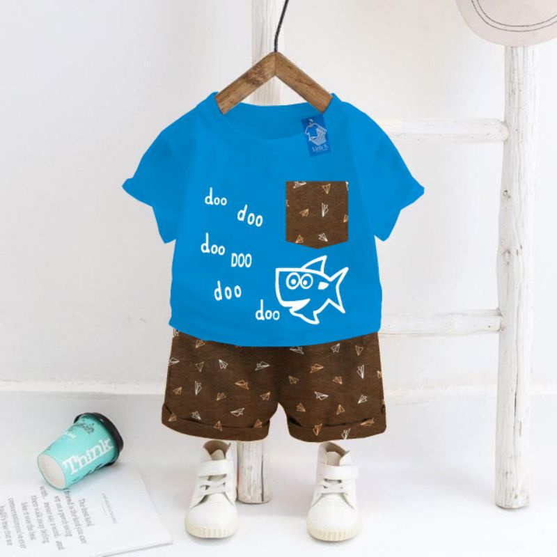 Setelan Anak Laki laki Set Kids Boy Pocket by Little S Size 2-7 Tahun