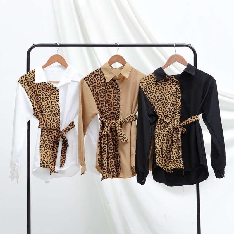 Blouse Kombi Leopard / Blouse Kemeja Leopard / blouse wanita korea style Ashley Leopard Combine